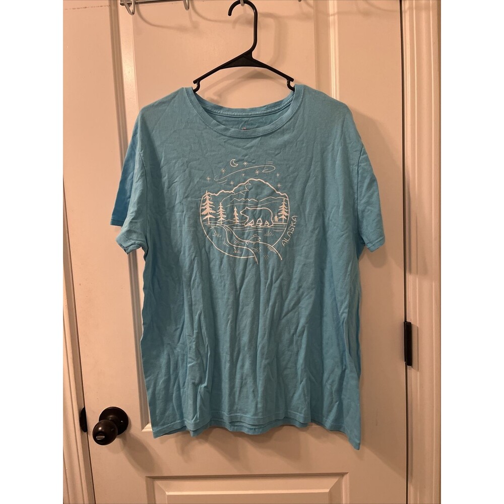 Hanes Tagless Men's Graphic Print Short Sleeve T-Shirt Size XL Blue White